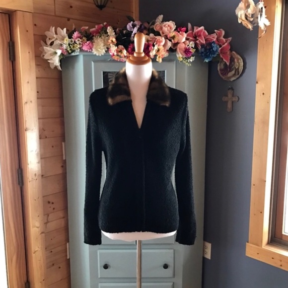 Sweater Cardigan with Furry Collar - Picture 1 of 5